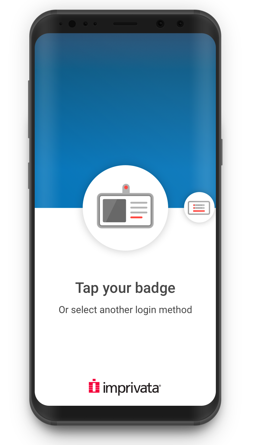 Imprivata Mobile Device Access showing badge tap authentication on Android