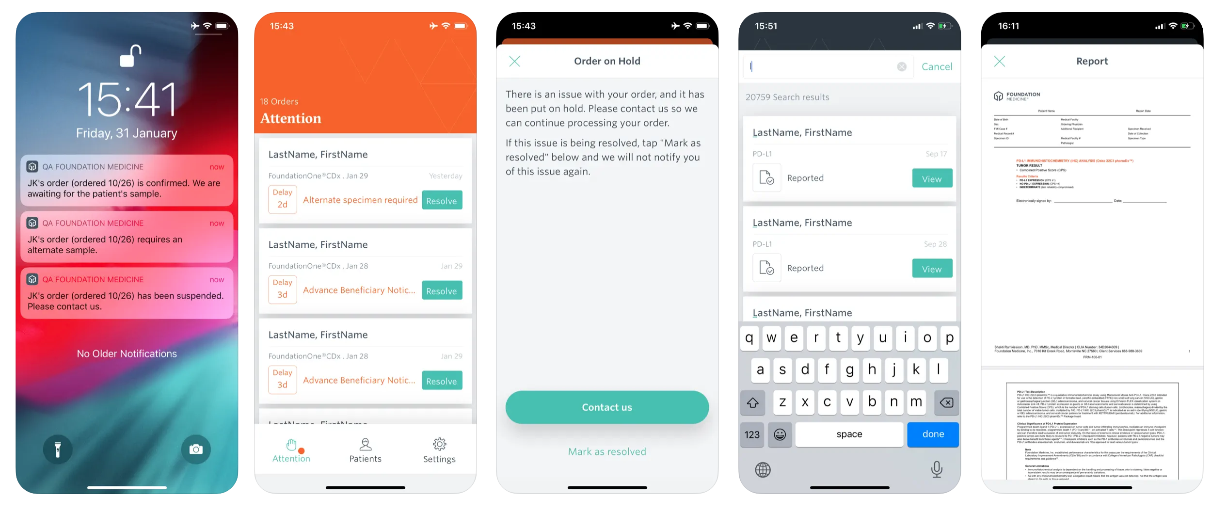 Mobile ordering app with push notifications and order tracking for physicians